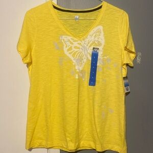 💜SJB Women’s Yellow T-Shirt short sleeve scoop neck size large